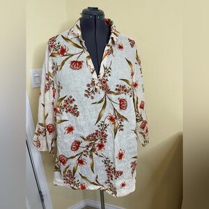 NWOT Pretty floral 100% linen top